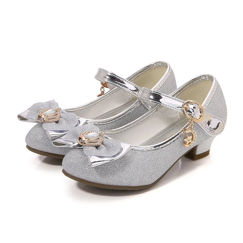 Children's High-heeled Shoes Girls Students Princess Red Leather Shoes 2025 New  Bowknot Single Girls Show Kid's Party Shoes