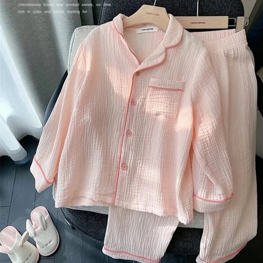 Kids Girls' Lightweight Style Pajamas Solid Color Long Sleeve Pant Set Air Conditioning Wear Indoor Outdoor Toddler Sleepwear