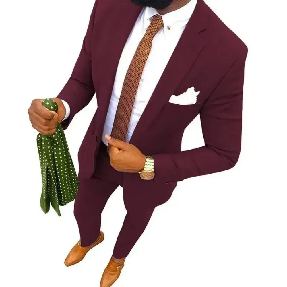 Men's Fitted Tuxedo Suit 2-Piece Blazer And Pants Wedding Groomsmen Smoking Suit Elegant Formal Wear for Special Occasions
