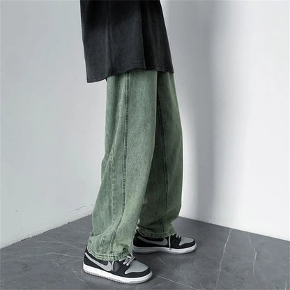 Men's Jeans 2025 Spring Autumn Korean Wide Leg Pants Fashion High Street Loose Straight Denim Trousers Male Clothing pants
