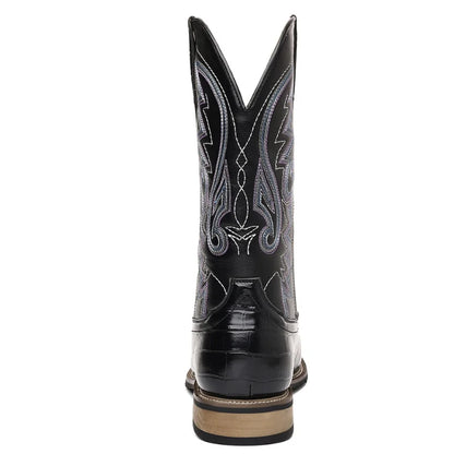 Men Boots Mid Calf Western Cowboy Motorcycle Boots Male Autumn Outdoor PU Leather Totem Med-Calf Boots Retro Designed Men Shoes