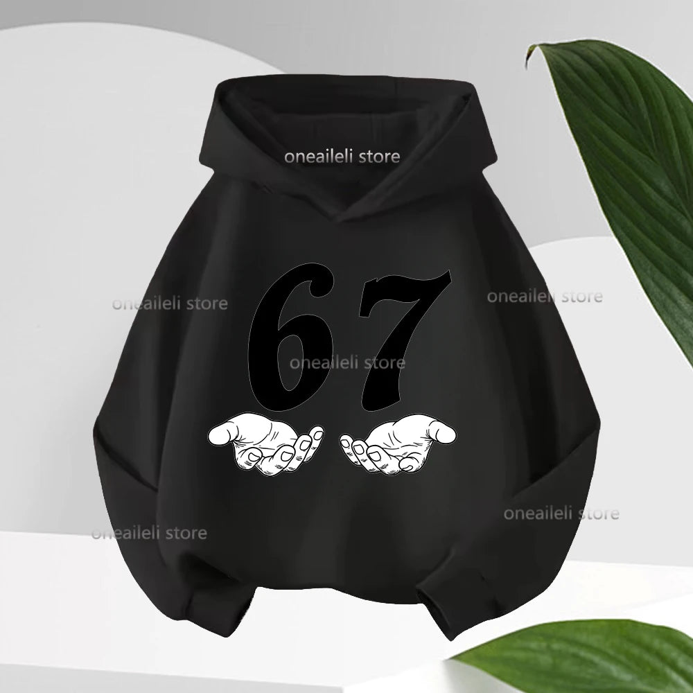Graphic Funny 67 Kid Hooded Pullover Sweater Comfortable Stylish Street Style Long-sleeved Children's Wear Boy Girl Hoodies