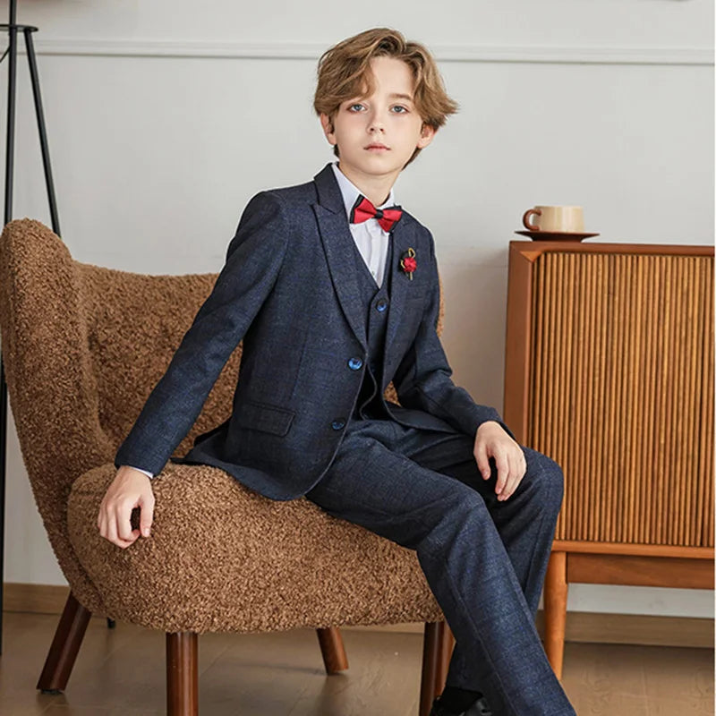 Child Boy Wedding Suit 1-14 Years Teenage Boy Suits Outfits Set Spring Autumn Elegant Boy Formal Performance Costume Suit Set