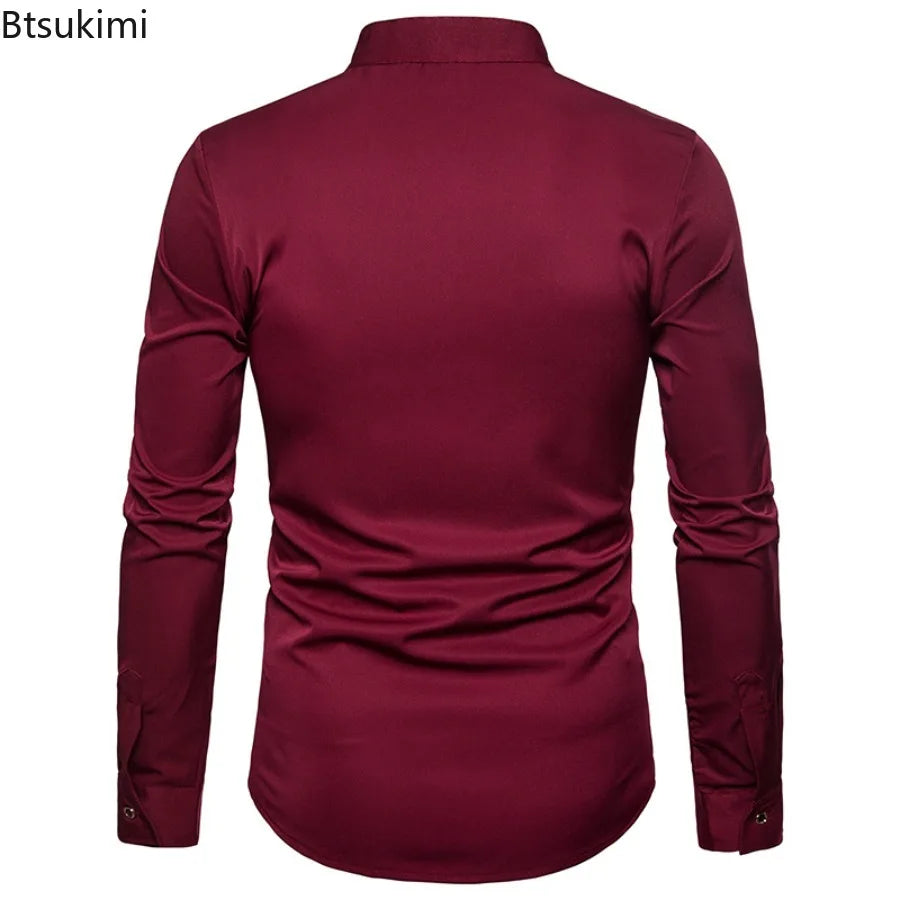 Men's England Style Embroidery Shirts Long Sleeve Lapel Single-breasted Casual Social Party Dress Shirts Men Street Clothing New