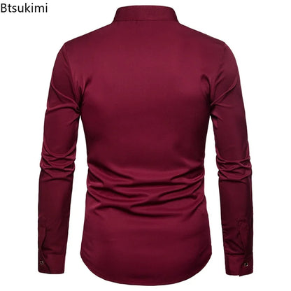 Men's England Style Embroidery Shirts Long Sleeve Lapel Single-breasted Casual Social Party Dress Shirts Men Street Clothing New