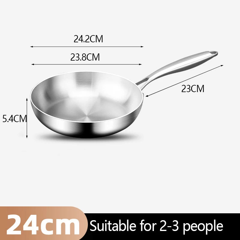 304 Stainless Steel Frying Pan NonStick Pan Fried Steak Pot Uncoated Kitchen Cookware For Gas Stove and Induction Cooker