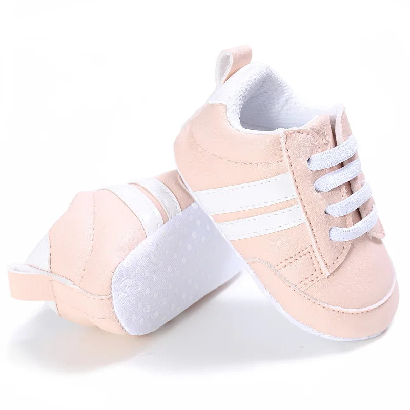 Newborn Baby Boys Shoes for 1 Year Footwear with Striped Infant Casual PU Leather Toddler Soft Sole Girls Sneakers First Walkers