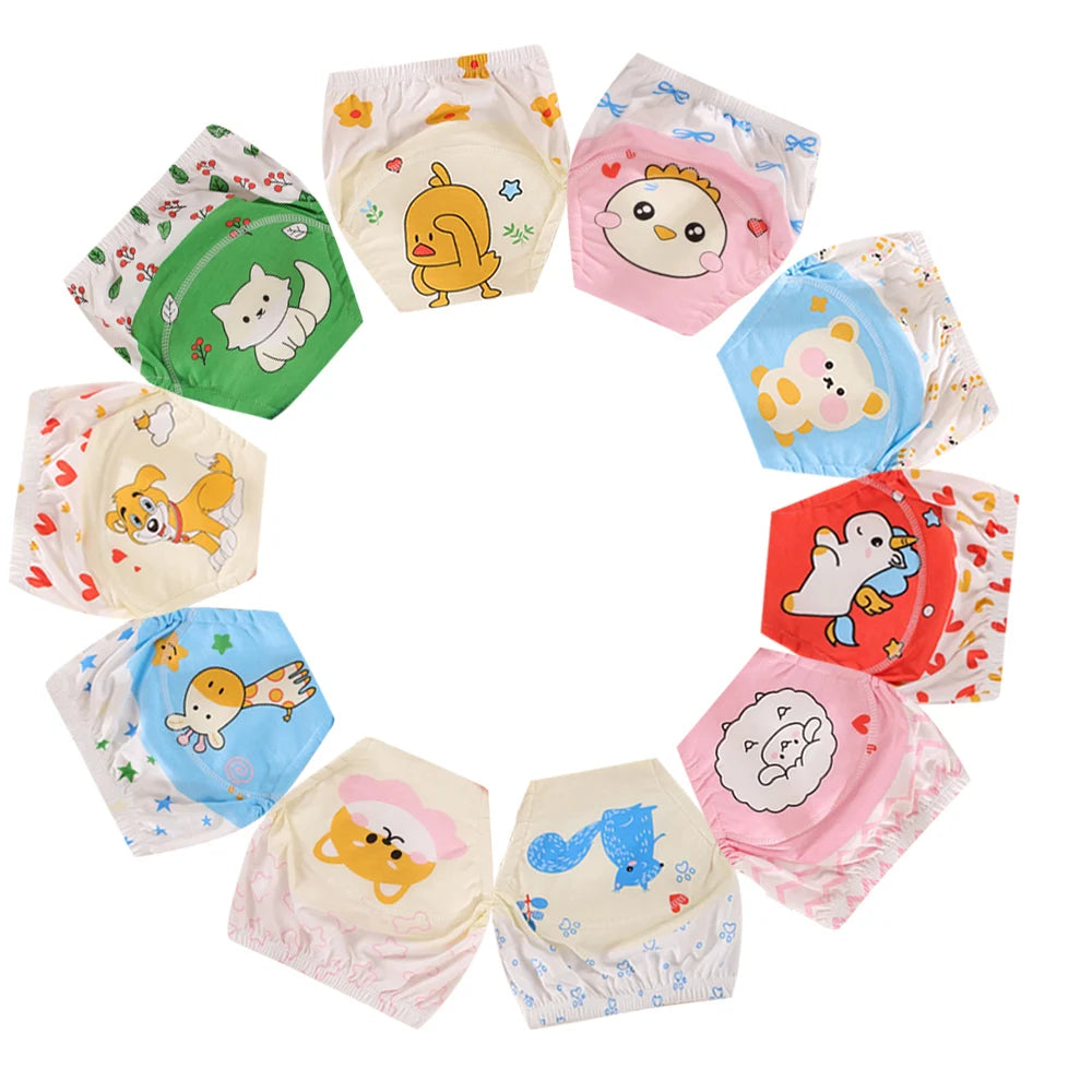 10 Pcs Reusable Baby Training Pants Washable Kids Cloth Diaper Nappies Changing Underwear Infant Toddler Potty Training Panties