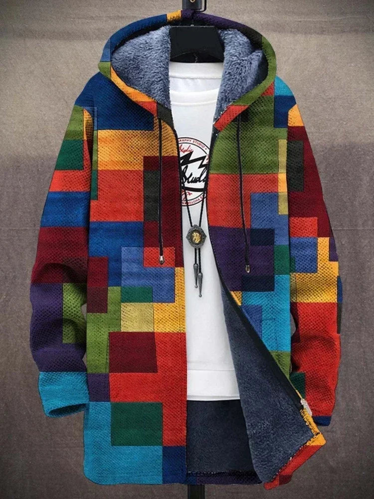 Men Cardigans Coats Gradient Art Colorful Graphics Printed Plush Thick Winter Casual Streetwear Unisex Clothing