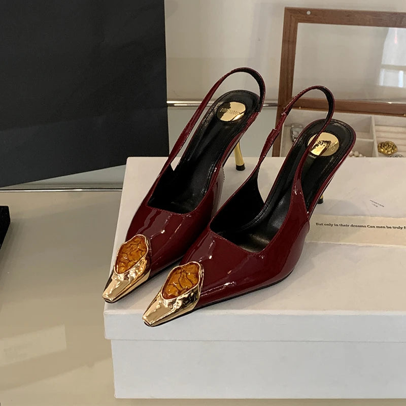 Sexy Women's High Heels Mules 2025 New Fashion Pointed Dress Women's Shoes Open Heel Party High Heels Striptease Sandals Women