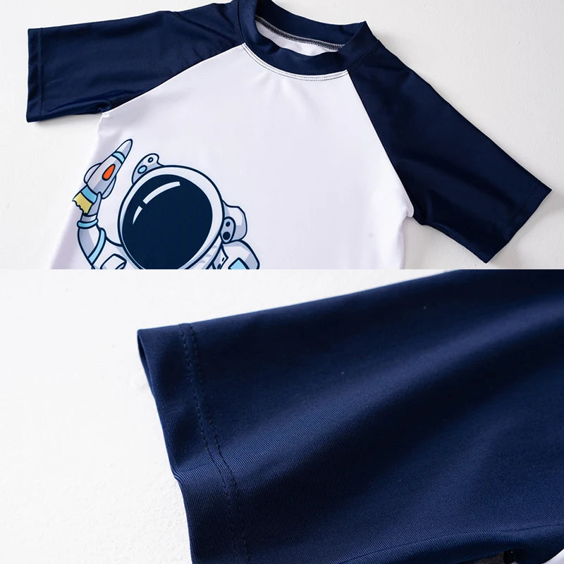 Boys Swimsuit 2025 3-Pieces Set Cute Cartoon Shark Print Kids Beach Suit Short Sleeve Swimwear with Swim Hat Toddler BeachWear