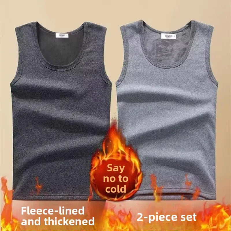 Thickened Fleece Warmth Men's Vest Sleeveless Underwear Base Shirt Youth round Neck  Color Winter Affordable Innerwear