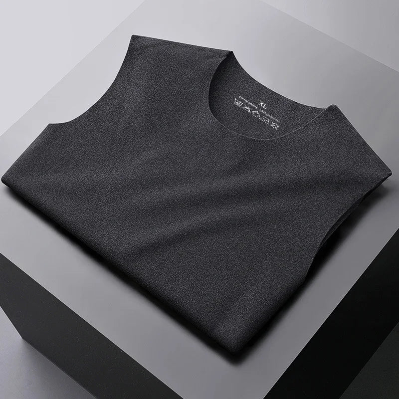 Mens Underwear 37° Heating Fiber Plus Velvet Seamless Vest Men's Winter Slim Warm Bottoming Shirt Men's Speed Thermal Underwear