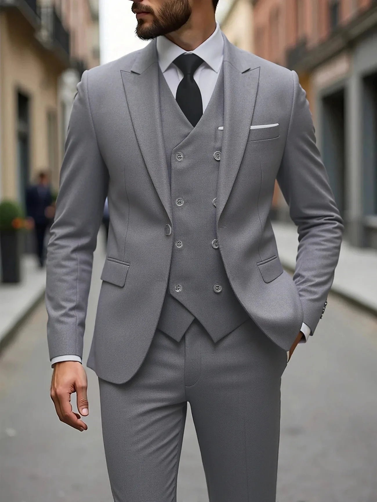 Men's Three-Piece White Suit, Anti-Wrinkle, No-Iron, Anti-Stick Fur Business Formal Suit, Four-Season Workplace Work Clothing Dr
