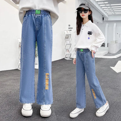 Sweatpants Teenage Jeans Autumn Fashion Casual Streetwear Spring Fairy Children's Clothing Girls Pants Kids Clothes Wide Leg