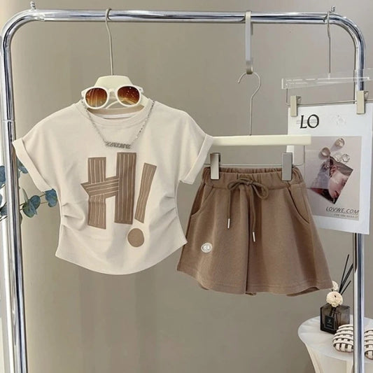 Teen Girls Clothing Set Summer New Letter Print Short-sleeved Tops+Shorts 2Pcs Suit For 4-12 Years Kids Casual Tracksuit Outfits