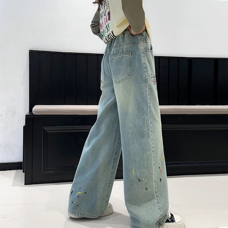 Girls' pants Korean style jeans spring outfit super huge and beautiful girls' casual pants with a trendy style for spring an