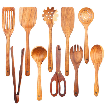 1-10 PC Wooden Cooking Spoons Smooth Teak Wooden Cooking Utensils Non-Stick Wooden Cooking Utensils – Wooden Spoons Set