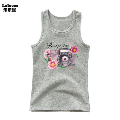 Girls Perfume Floral Singlet Cotton Underwear Summer Children Pink Tank Tops Toddler Kids Sleeveless T-shirt