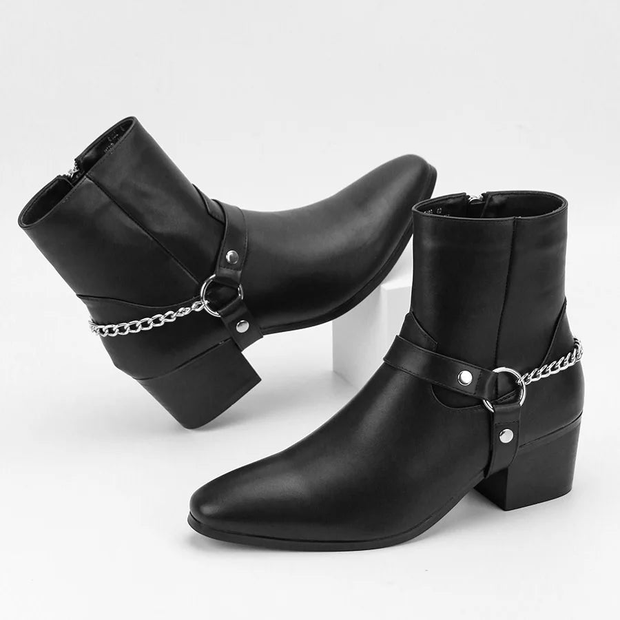 Fashion Men's Boots Designer Mid-Calf High Heel Boot 2025 New Chelsea Boots Luxury Leather Boots for Men Big Size47 Botas Hombre
