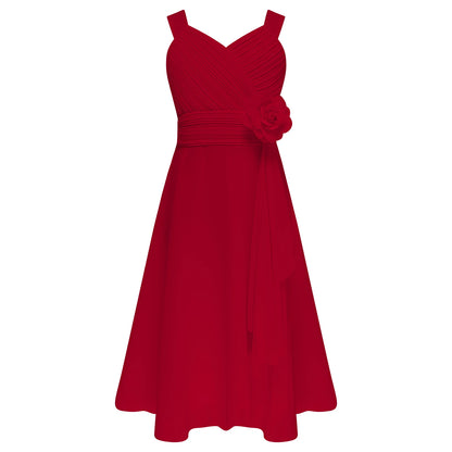 Teens Girls Elegant Party Dress Prom Evening Birthday Wedding Bridesmaid Gown Sleeveless Ruched Bodice Chiffon Princess Dresses