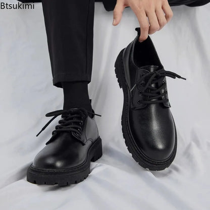 2026 Men's Fashion Leather Dress Shoes Casual Formal Dress Oxfords Wedding Flats Soft Breathable Walking Office Sneakers Shoes