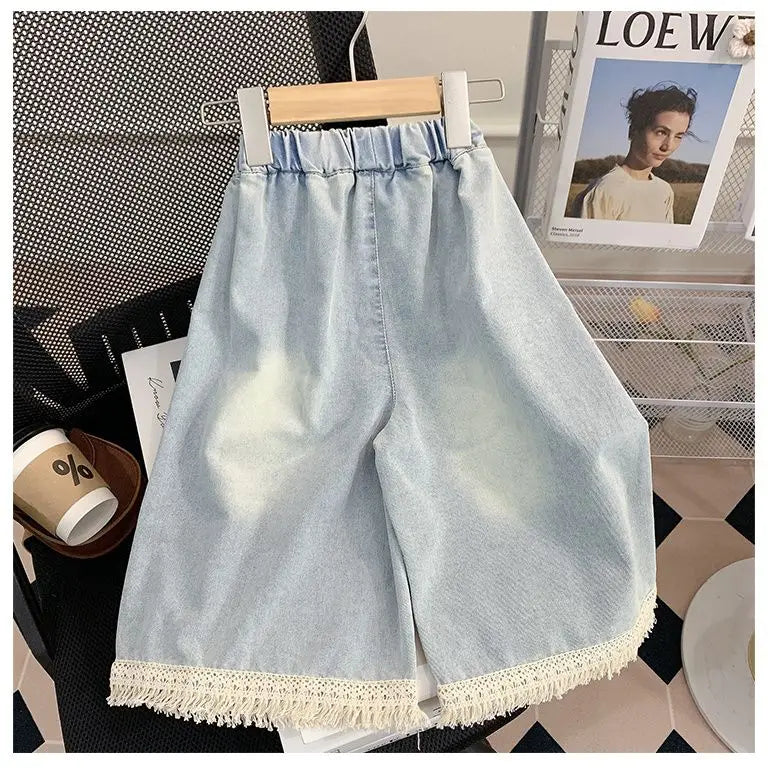 Girls' Straight-leg Jeans 2025 Summer New Stylish Pants Loose Wide-leg Trousers