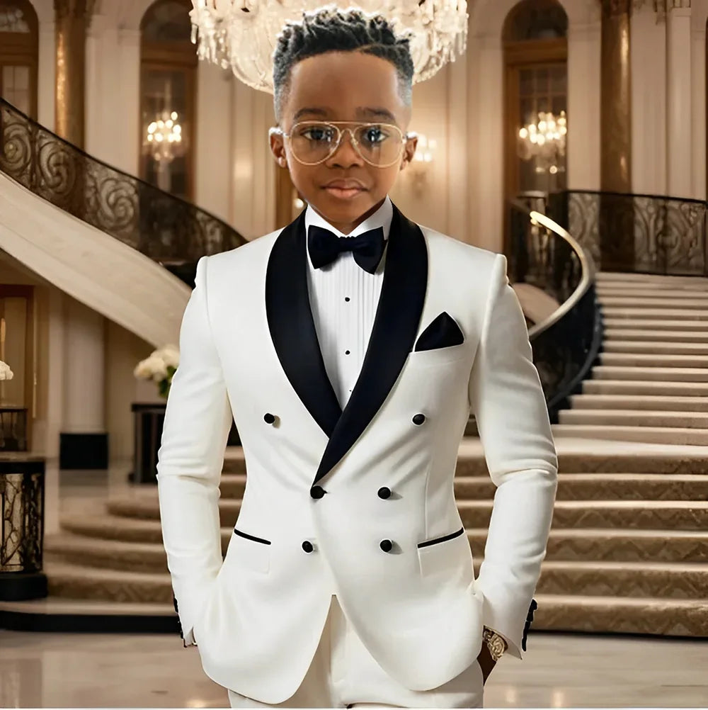 Boy Suits for Wedding Tuxedos with Black Shawl Lapel Double Breasted Mint Kids Wear Two Pieces Slim Flit Prom Party Blazer