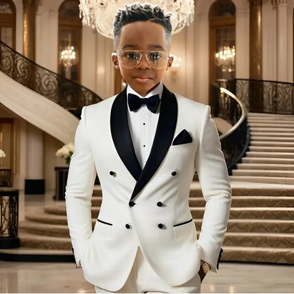 Boy Suits for Wedding Tuxedos with Black Shawl Lapel Double Breasted Mint Kids Wear Two Pieces Slim Flit Prom Party Blazer