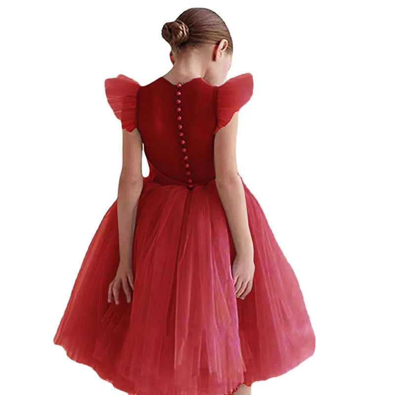Teenage Girls Dress Children's Clothing Party Elegant Princess Long Tulle Baby Girls Kids Lace Wedding Ceremony Dresses