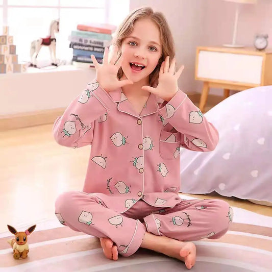 Children's Pajamas Pure Cotton Spring, Autumn and Winter Long-Sleeved Suits Boys and Girls Lapel Pajamas and Pajamas Set Boys Sp