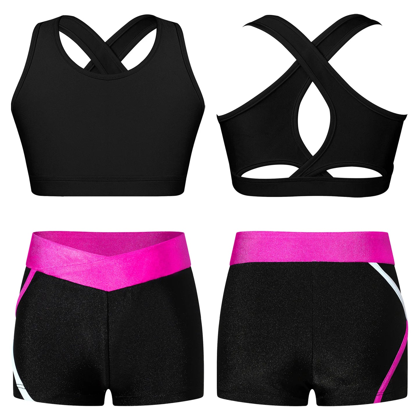 Kids Girls Dance Gymnastics Outfits Ballet Crop Top with Shorts Tracksuit Set 2 PCS Yoga Sports Workout Summer Girl Clothing