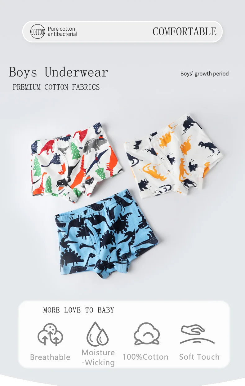 6 Pcs Baby Toddler Boys' Underwear,  100% Cotton Little Boys Briefs Soft Dinosaur Truck Boxer Briefs