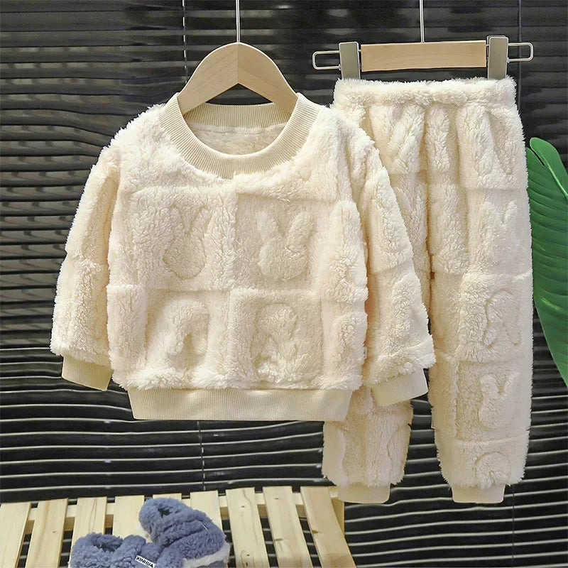 Baby Girls Clothes For Children Clothing Sets Autumn Winter Kids Boys Plus Fleece Warm Sweater Tops Pants 2pcs Outfits Suit