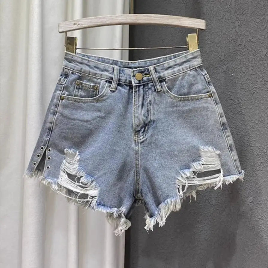 Girls' denim shorts summer outfit new Korean version casual versatile elastic waist pants fashionable