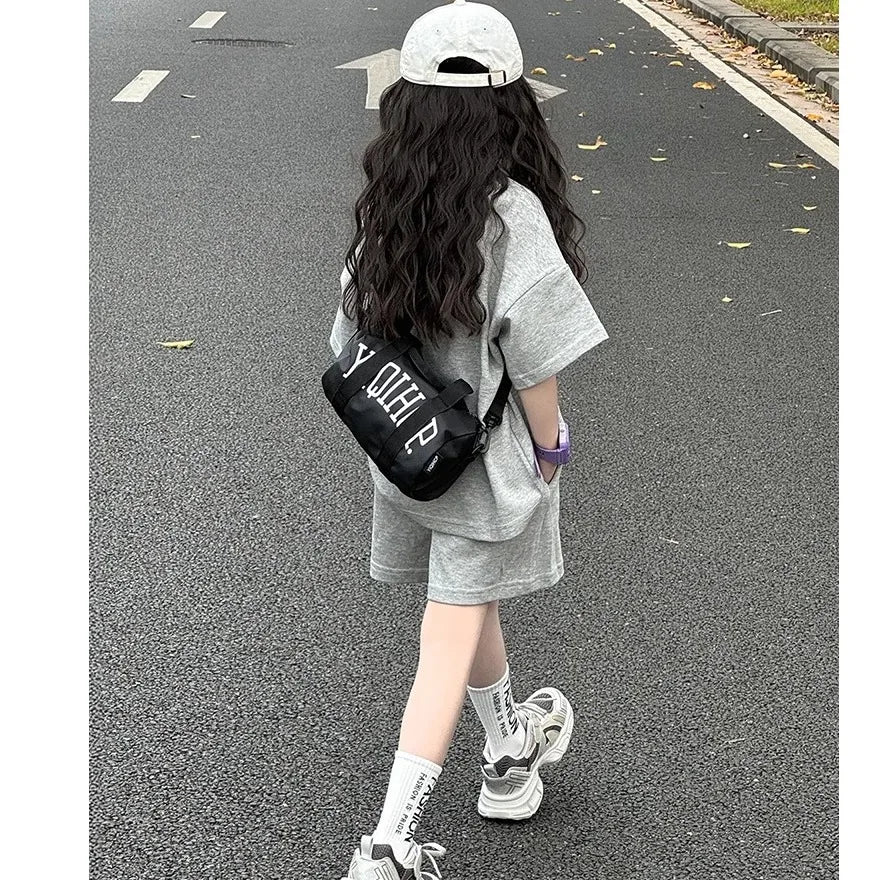2026 Summer Girls Short Sleeve Set Fashion Casual Sports 2 Piece Outfit Trendy Streetwear For Teen Kids