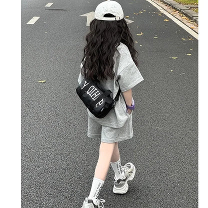 2026 Summer Girls Short Sleeve Set Fashion Casual Sports 2 Piece Outfit Trendy Streetwear For Teen Kids