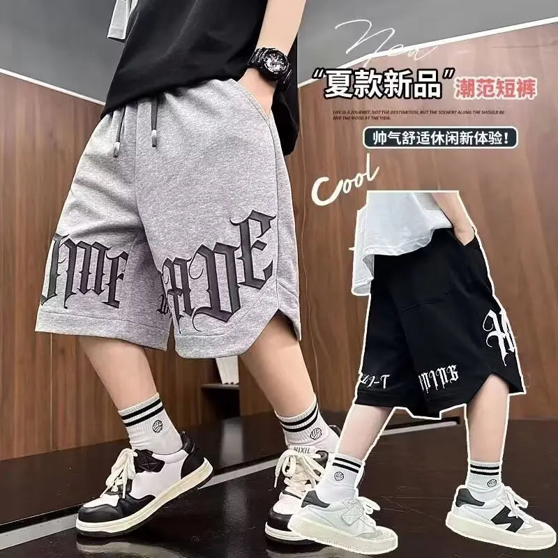 Loose Style Children Summer Shorts for Boy New Letter Print Short Pants Outdoor Casual Sports Shorts Korean Children's Clothing