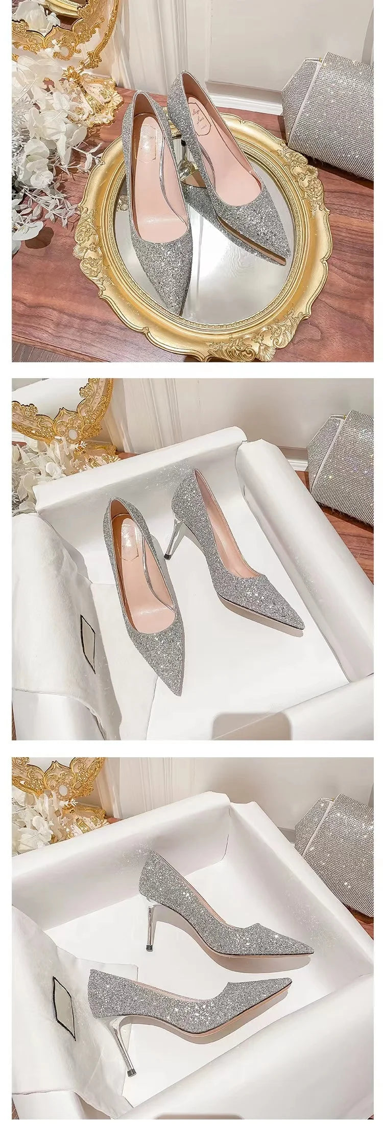 High Heels Women Wedding Shoes Bride Gold Heels Luxury Designer Elegant Party Sandals Dress Strip Pole Dance Sexy Silver Heels