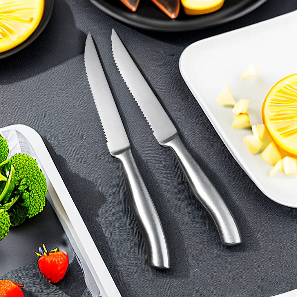 4/6/8 Pcs Steak Knife Set Stainless Steel Blade Kitchen Knives Seamless Handle Sharp Dinner Knife Meat Cutter Dinnerware Set