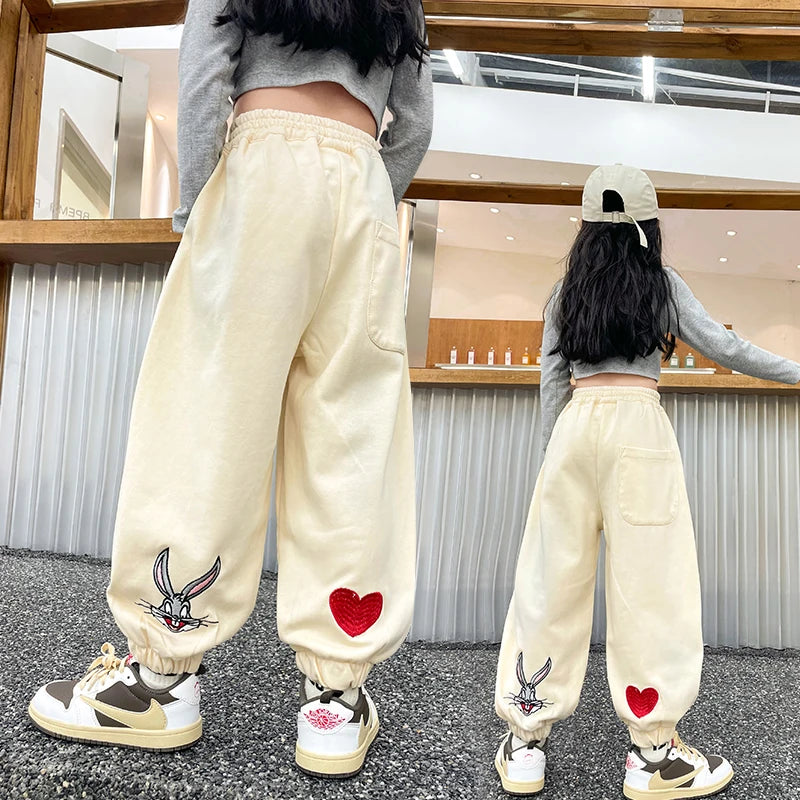 Girls Pants Spring Autumn Children's trousers Casual Pants Loose Sweatpants Cotton Joggers Pants for 4 5 6 7 8 9 10 11 12 Years