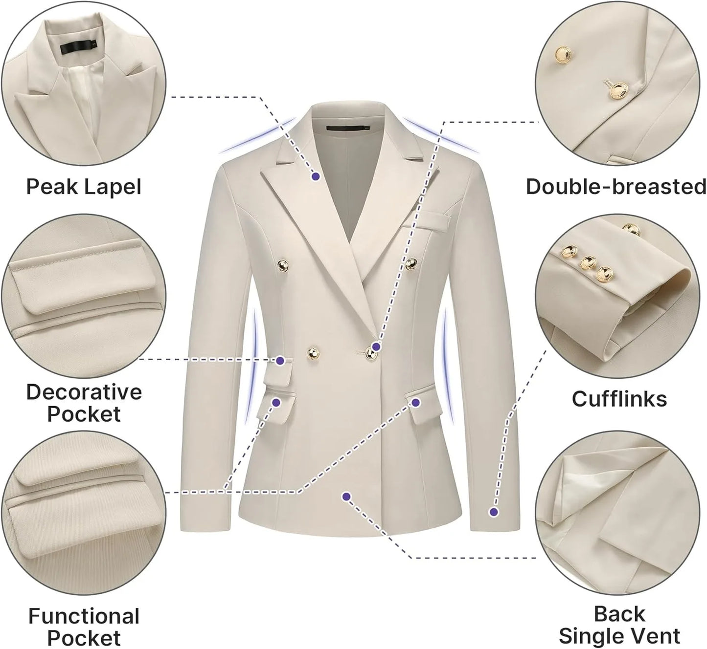 Women's Suiting Pants Suits for Women Dressy Double-Breasted Blazer Business Casual Outfits