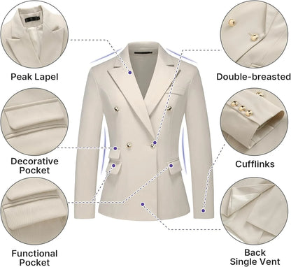 Women's Suiting Pants Suits for Women Dressy Double-Breasted Blazer Business Casual Outfits