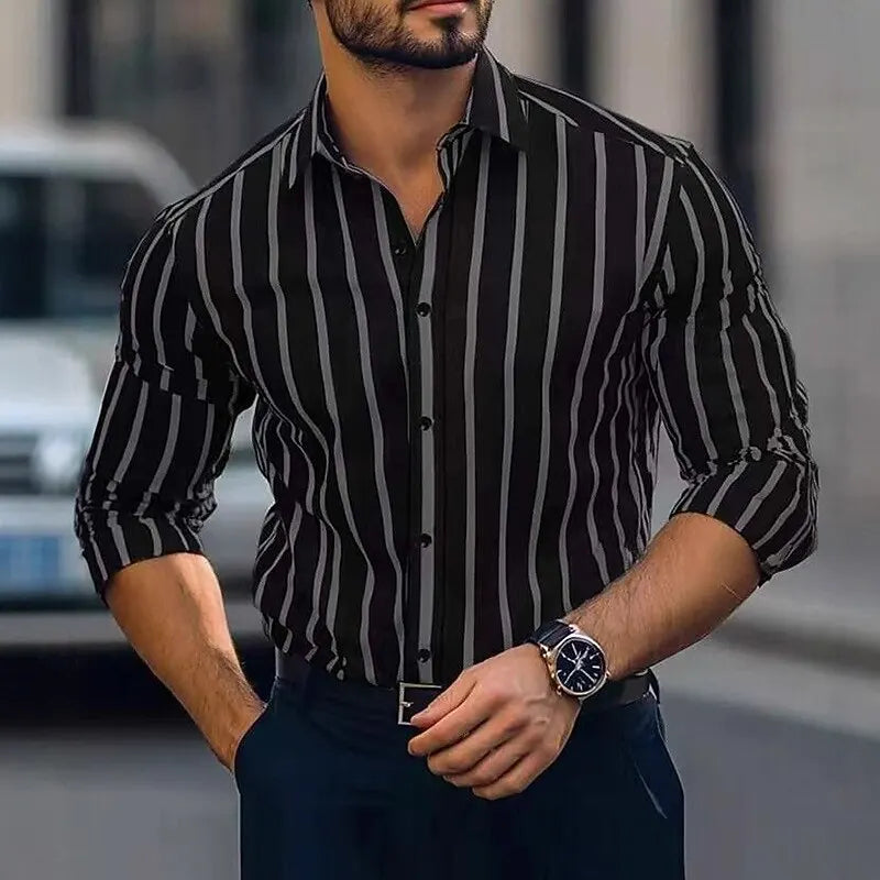 Men's Shirt Dress Shirt Striped Shirt Casual Shirt Button Up Shirt Vertical Stripes Wedding Outdoor Long Sleeve Spring Clothing