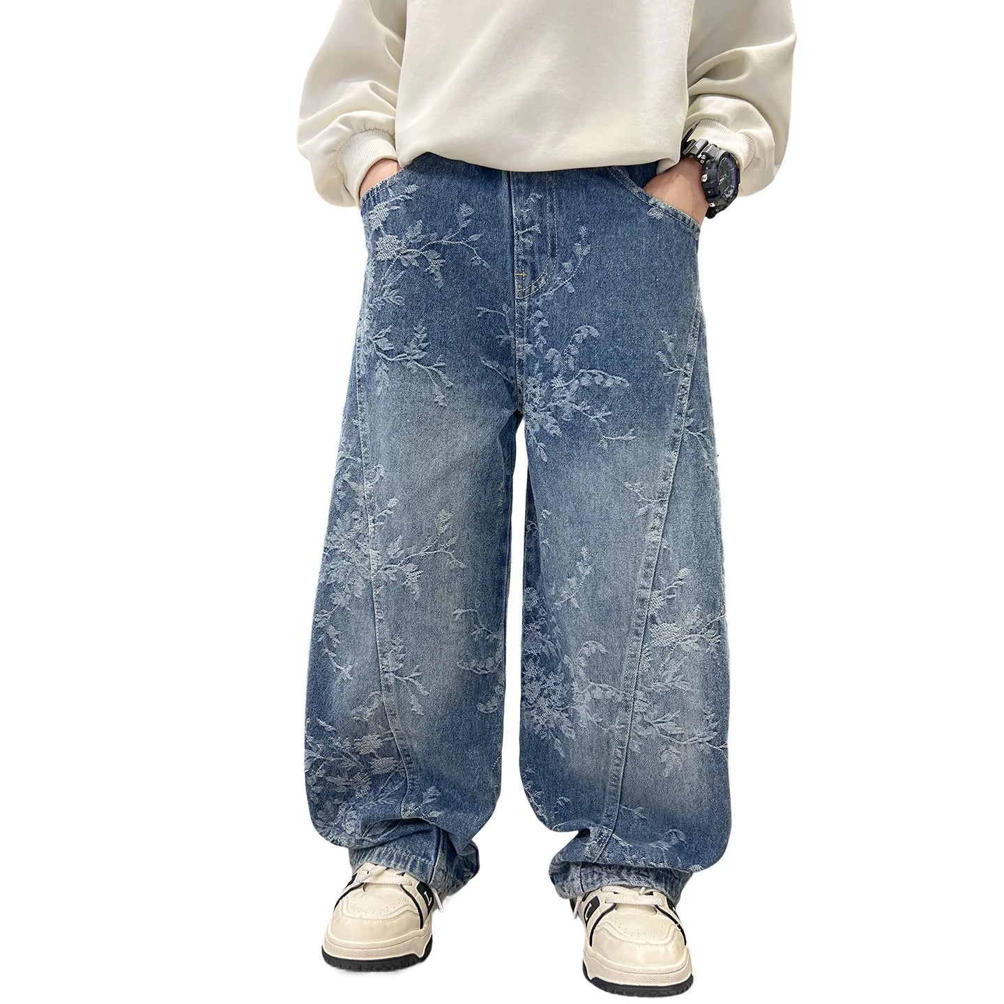 Boy Jeans For Teenage Casual Style Letter Pattern Loose Pants For Children Toddler Kids Clothes 4 6 8 9 10 11 12 13 14 Years