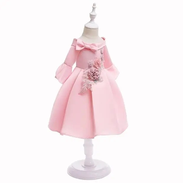 2-10 Yrs Girls Summer Dresses Flower Elegant Kids Princess Party White Dress for Wedding and Birthday Baby Communion Costume