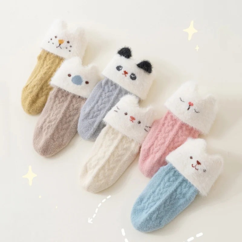 Newborn Baby Socks For Girls Boys Winter Warm Thick Cartoon Infant Toddler Sock Outdoors Warm Children's Floor Socks 0-5Years