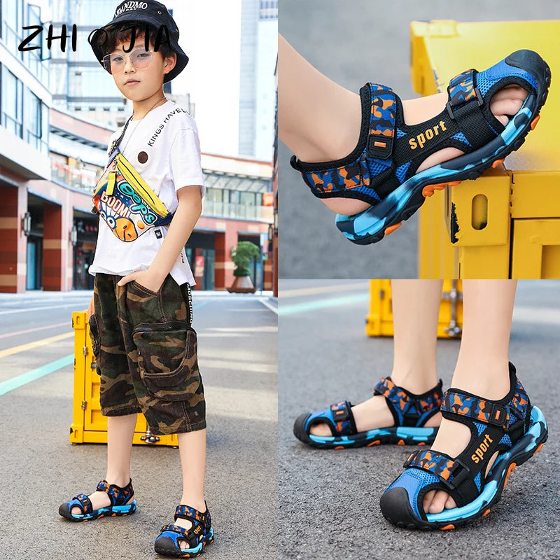 Children's Summer New Sandals Boys Fashion Camouflage Mountaineering Anti slip Sandals Outdoor Leisure Sports Slippers 28-40