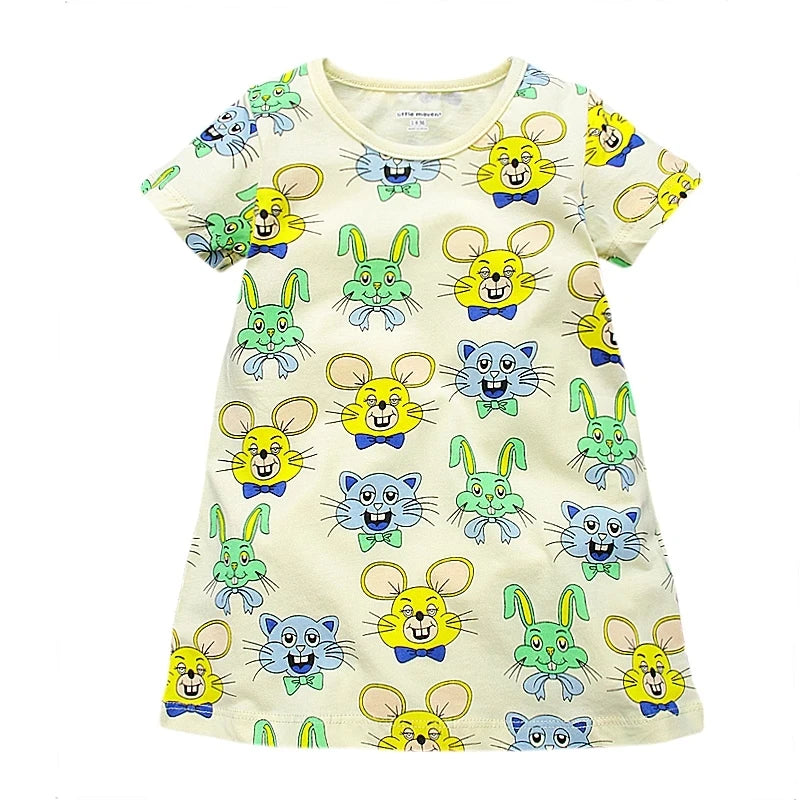 Girls Short Sleeve Summer Dress For 1-6 Years Kids 100% Cotton Casual Dresses Children's Clothing KF128