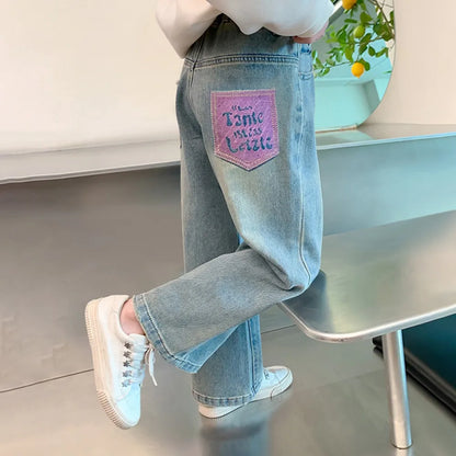 Sweatpants Teenage Jeans Autumn Fashion Casual Streetwear Spring Fairy Children's Clothing Girls Pants Kids Clothes Wide Leg